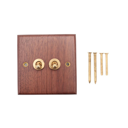 Retro American Industrial Style Light  Socket, Solid Wood Brass Toggle  Plate(2 Open)