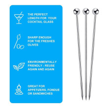 60 Stück Cocktail Picks, 4 Zoll Wiederverwendbare Edelstahl Martini Picks Cocktail Zahnstocher für Oliven Vorspeisen Sandwich