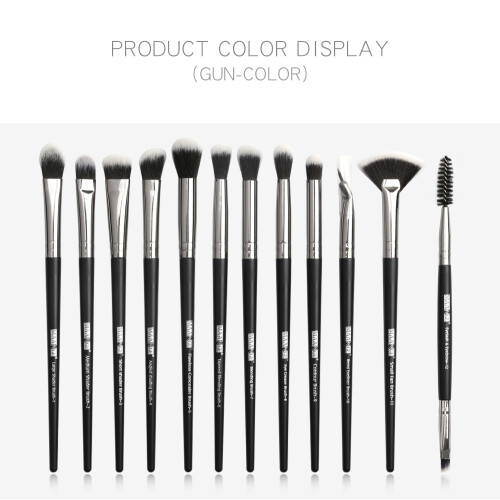 (gun-color) 12PCS Professional Makeup Brushes Set Eye Shadow Blending Applicator Comestic Tool 2