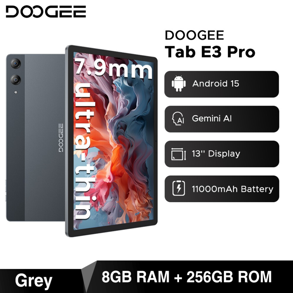 () Doogee Tab E3 Pro Tablet Gemini Ai 13'' Screen Android 15 8Gb 256Gb 11000Mah Battery Smart Pad,/Black/ Grey/Gold/Black 4027021855651