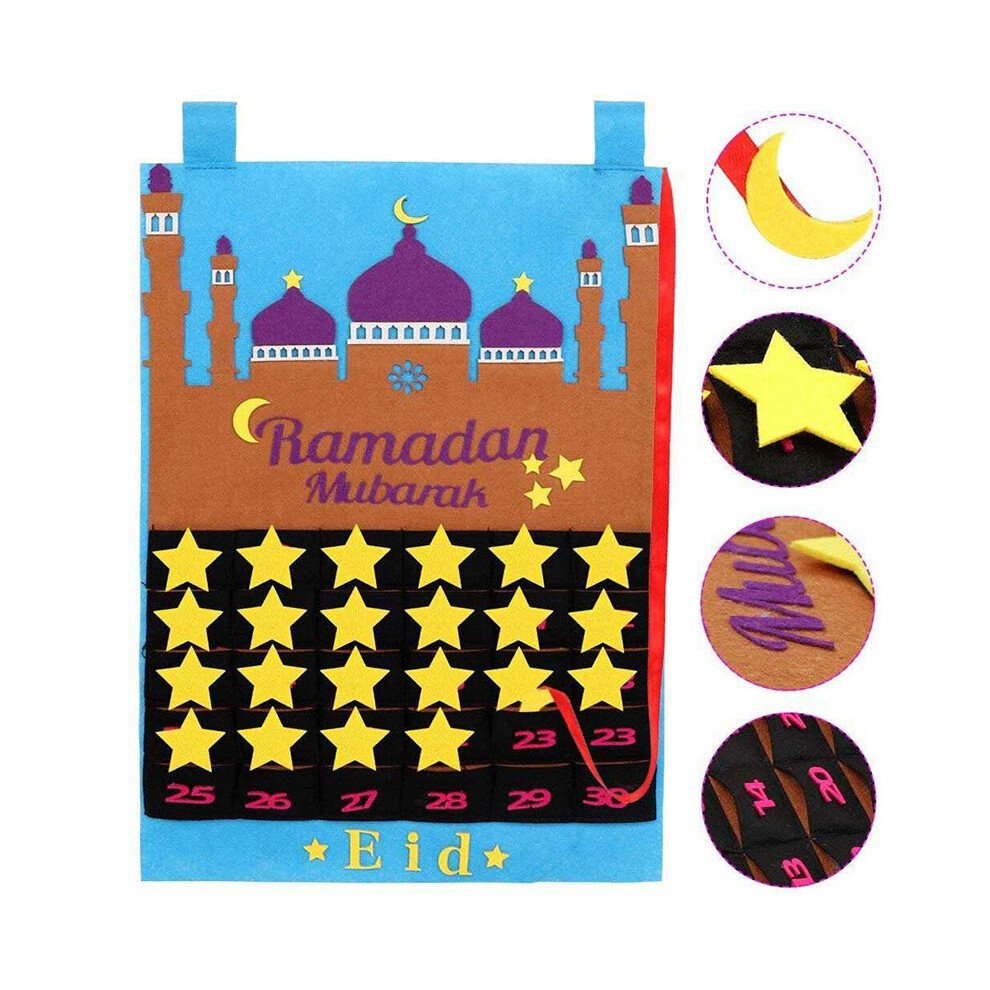 (Blue) Eid Ramadan Mubarak Felt Countdown Calendar Hanging Kareem Mosque Muslim Kid Gift Blue 320997793076