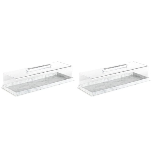 2X Rectangular Serving Tray with Lid Marbleized Grain Rectangular Cake Stand Acrylic Cake Holder