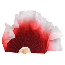 Red Half Circle Double Fan Veils Silk Women Folk Dance 1 Pair 2 Layers Light Silk Dance Hand Dye(1L+1R)