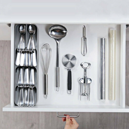 (White) Spoon Organiser Storage Drawer Tableware Separation Box Kitchen Utensil Tray 1