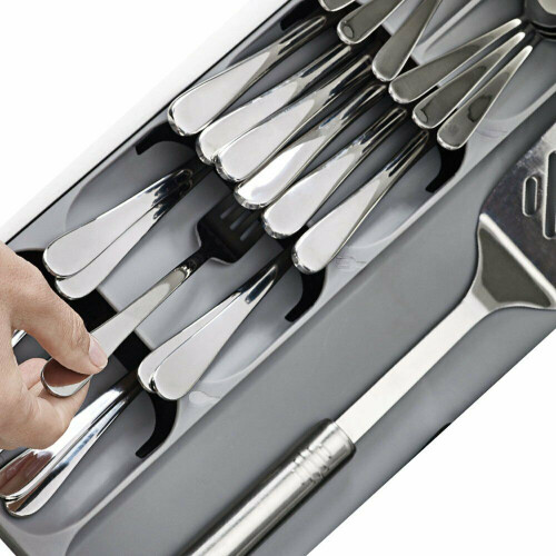(White) Spoon Organiser Storage Drawer Tableware Separation Box Kitchen Utensil Tray 2