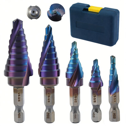 5-Piece Set of Hole-Making Drill Bits High-Speed Steel Spiral Flute Step Drill Bits Hole-Making Drill Bits 2