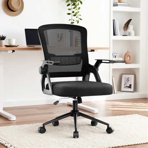 （Black）Swivel Computer Chair with Armrest  Support
