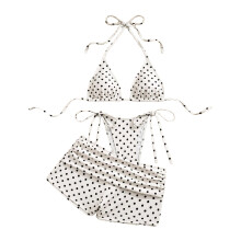 3-teiliges Neckholder-Bikini-Set für Damen mit-Weiß XL