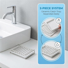 Porte-Savon en Acier Inoxydable avec Bac Égouttoir, pour Salle de Bain, Douche et Évier de Cuisine. Antidérapant et Facile à Nettoyer.