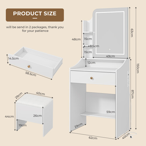 Dressing Table Set with LED Mirror, Stool 1