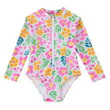 Girls 1 Piece Long Sleeve Rushguard Swimwear Front-Yellow 6T