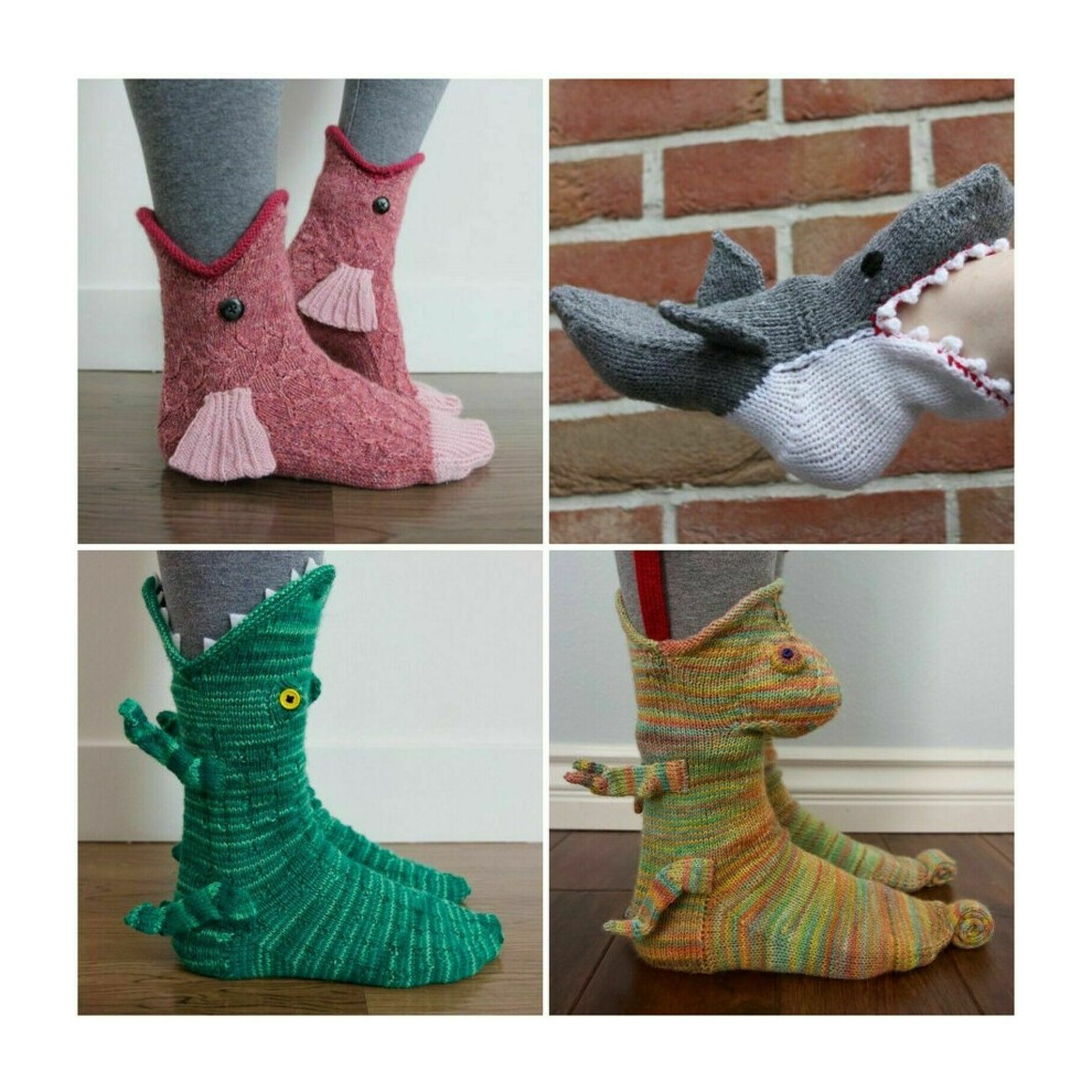 (shark) Christmas Knit Crocodile Socks Knit Animals Socks Funky Knitting Pattern Gifts