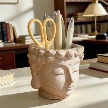 Buddha Statue Pen Holder - Home Storage Ornament for Office Desktop Beige