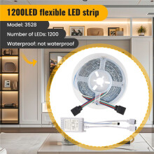 Tira de Luz LED RGB de 20M 3528 1200LEDs Tira de Luz LED Flexible con Control Remoto de 44 Teclas para Dormitorio Halloween Navidad