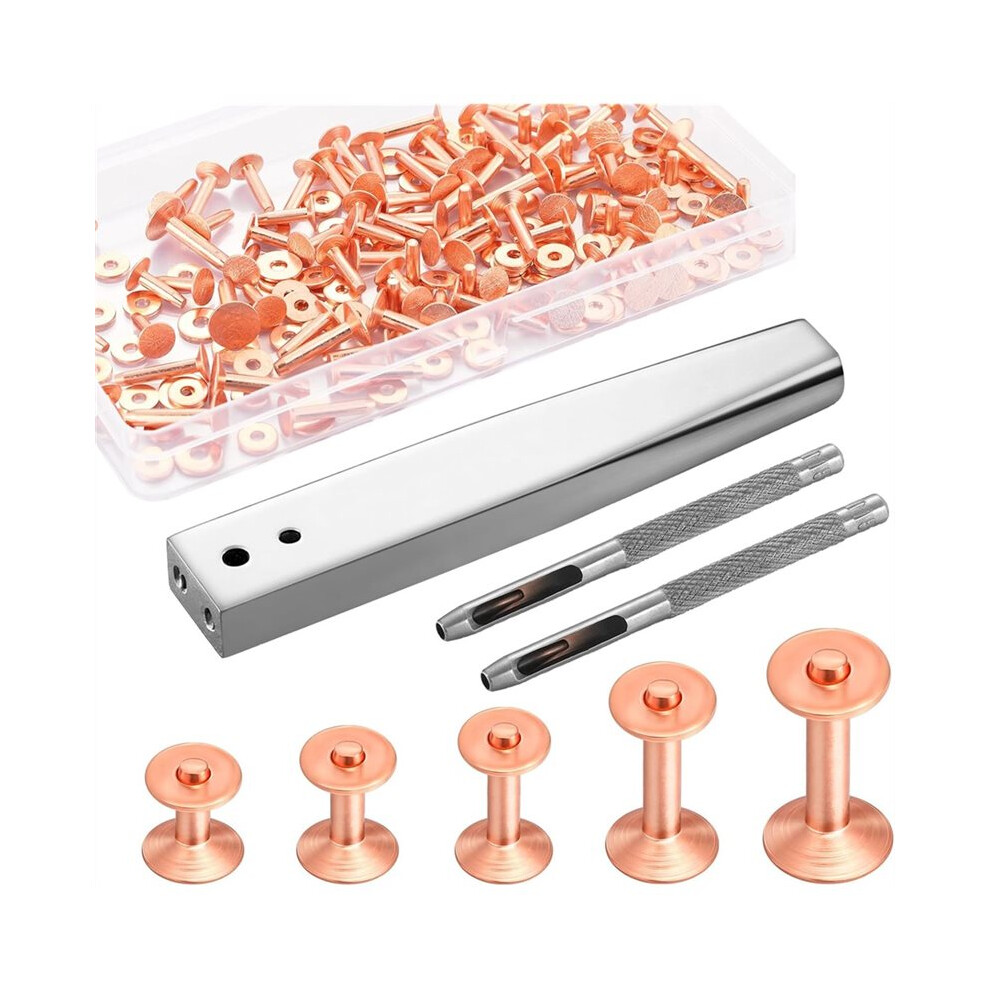 100 Sets Copper Rivets And Burrs 9 And 12 Burrs Setter Assorted Leather Rivet Kit With Hole Punch Cutter Kit For Belts 6034264352388