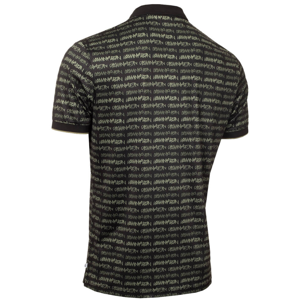 Calvin Klein (L, Black/Camo Green) Mens Signature Moisture Wicking Recycled Golf Polo Shirt