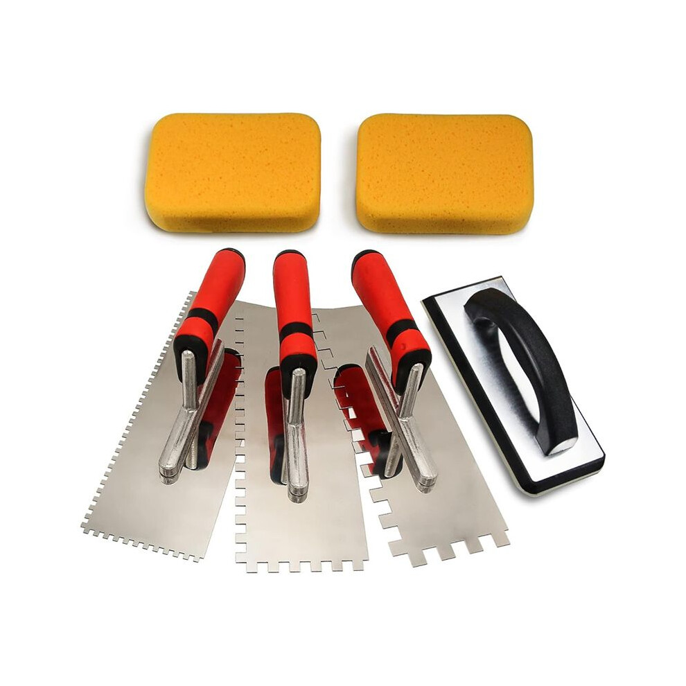 6Pcs Tile Tools,Stainless Steel Square Notched Trowel Set,Grout Float And Grout Sponge For Tiling Installation Grouting 6032698596644
