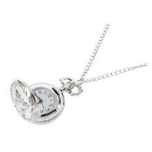 Montre de poche Argent a Quartz Papillon Chiffres arabes avec Collier Vintage