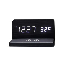 10W Multifonctionnel LED RéVeil de Charge Sans Fil Horloge Silencieuse Horloge éLectronique ThermomèTre de Charge Sans Fil-Noir