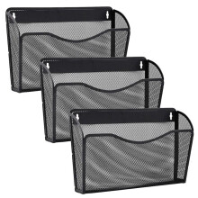 3 Pack Wall File Organizer, Mesh Hanging Metal Vertical Wall Mounted File Holder for Office/Home