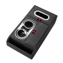 Car Armrest Storage Box Waterproof Fade Resistant Comfort Cushion for Long Drives Easy Install Organizer Leather (Black)