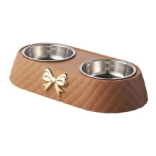 1 Gamelle Double pour Chien et Chat, Motif Nœud Papillon, Marron