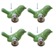 Confezione da 4 Pomelli per Porta 'Armadio con Design un Forma di Uccello Verde, Pomelli per Cassetti nel Ceramica, Maniglia per Armadio Vintage
