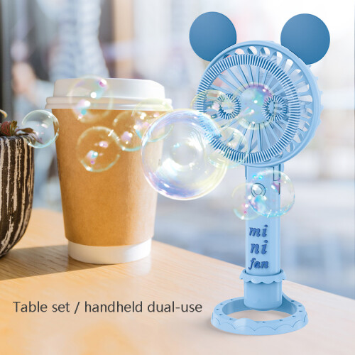 (blue) Handheld Electric Mini Fan with Night Light Bubble Blower Wand Machine Blower 2