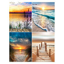 4-Pack Beach Full Diamond Round Diamond Painting Set for Home Wall Decor 30X40cm