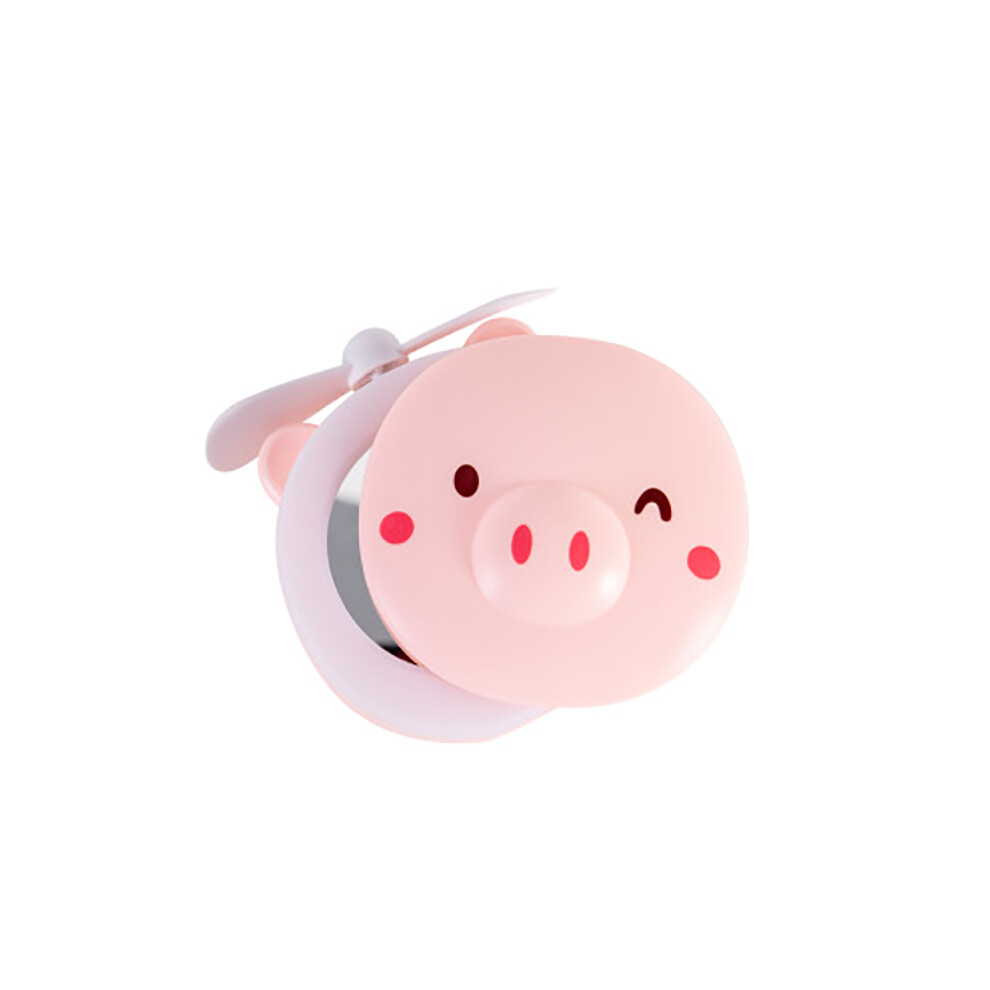 (B) Portable Pig Shaped LED Fill Light Makeup Mirror Fan Bright Adjustable USB Rechargeable