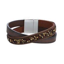 Trendy Elements Højkvalitets PU-læder med rhinstensdekoration Universel pasform Komfortabel Holdbar Flerlags Læder Manchet Wrap Armbånd til