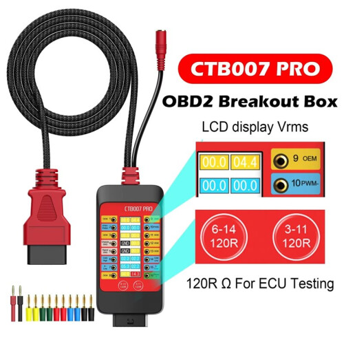 CTB007 PRO OBD2 Breakout Box with LCD Digital Vrms Display, ECU Testing Tool  Bench, Automotive Diagnostic Tool, 1