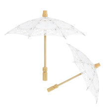 2Pcs Bridal Lace Parasol Umbrellas Wooden Handle Vintage Wedding Decor