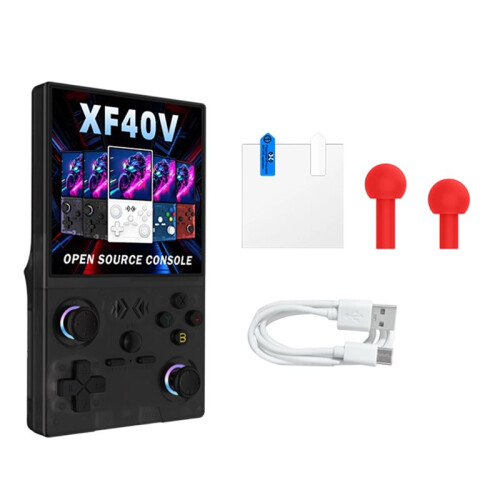 XF40V Retro Handheld Game Console 4.0 Inch IPS Screen WiFi Retro Gaming Console Linux System 128G  Arcade Black