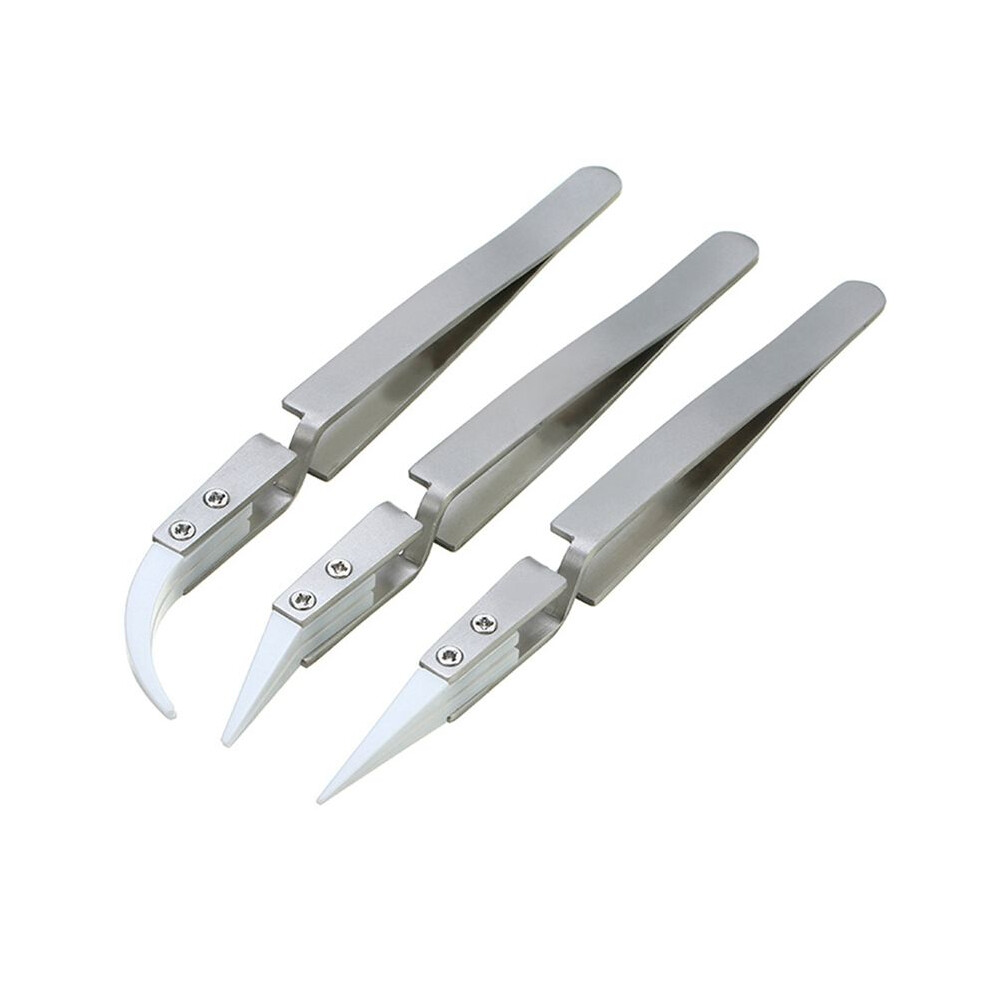 Tlily 3Pcs Reverse Tweezers Ceramic Tweezers Set - High-Temperature Resistant, Non-Conductive, Stainless