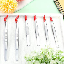 6Pcs Tweezers with Rubber Tips Set Soft PVC Rubber Coated Tips Bent and Straight Flat Tip Precision Bent Long Tweezers