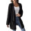 Offene Vorderseite Damen Lässiger Herbstpullover Langarm mit Taschen Pullover Strickjacke Schwarz L 1