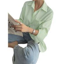 Chemises Boutonnées pour Femmes, Chemises Habillées à Rayures, Manches Longues, Revers, Chemises de Travail de Bureau, Hauts Jaune-Vert M