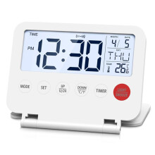 Réveil de , Réveil Numérique Portable, Calendrier Compact avec Fonction Répétition, Affichage 12/24 H, pour , Maison, Blanc