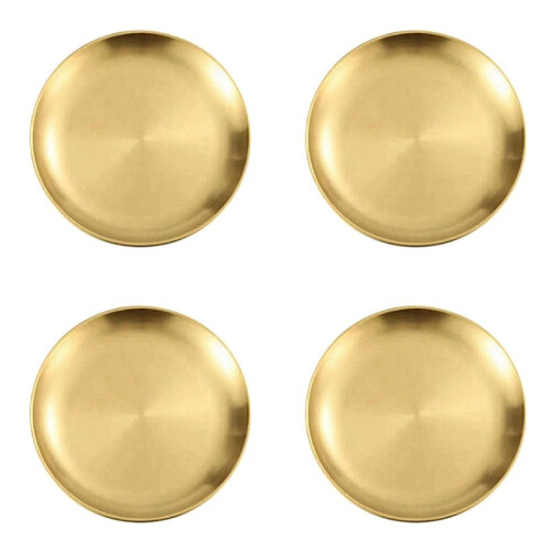 4X Stainless Steel Round Plate Camping Dishes Rust-Proof Stackable Food Serving Plate 14cm