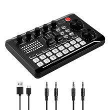 F998 Live Sound Card Audio Mixer Podcast, Voice Changer for Sound Effects Board for Microphone Karaoke