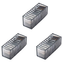 3X Underwear Bra Socks Organizer Storage, Washable Foldable Drawer Clothes Organizer (Gray-11 Grids)