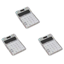 3X Rhinestone Crystal Dazzling 12 Digit Solar and Battery Dual Power ,LCD Display Calculator for Office, School White