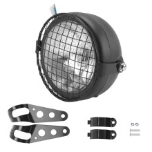 Retro Vintage Motorcycle Universal Side Mount 35W 6.5 Inch Transparent Headlight Cafe Racer with Grille + Bracket Kit