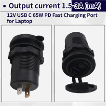 65W PD 12V USB Outlet for Laptop USB C Car Charger Socket Multi Port Outlet Waterproof Adapter for Car Boat Truck
