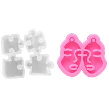 5 Pcs Silicone Mold: 1 Pcs Glossy Girl Face Earring Mold & 4 Pcs Jigsaw Puzzle Mold Silicone Can Be Assembled