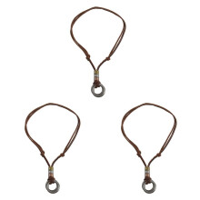 3X Mode Männer Retro Lederband Halskette Doppel Kreis Ring Anhänger Schmuck Geschenk