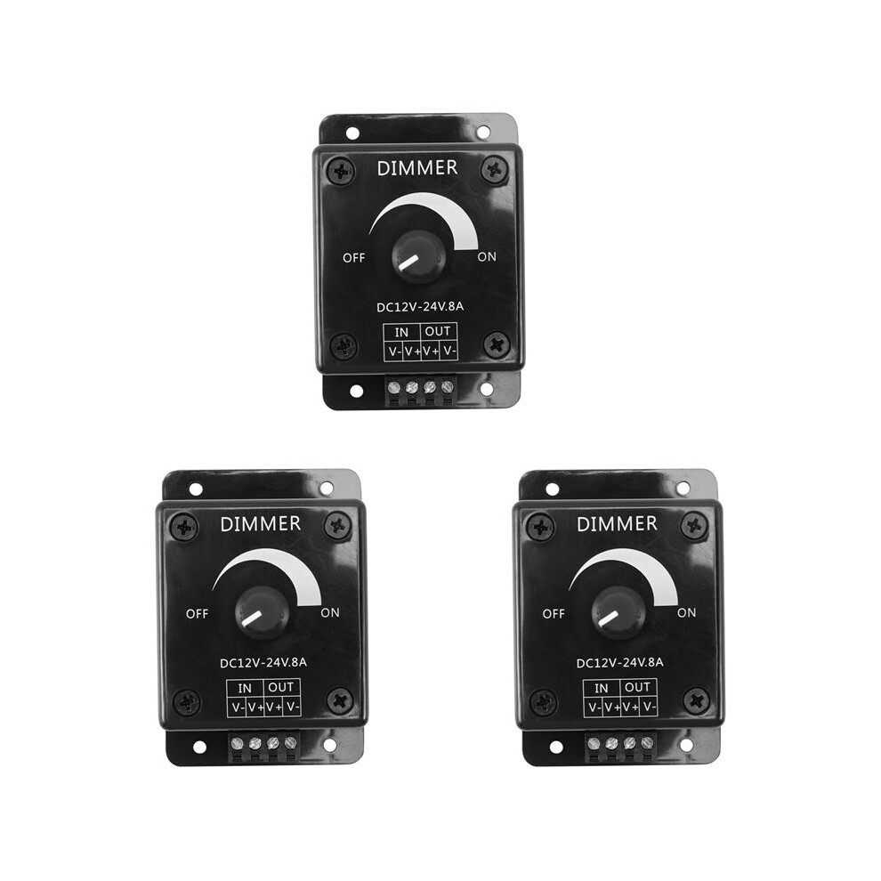 3X Led Dimmer 12V 24V 8A Adjustable Brightness Lamp Bulb Strip Driver Single Color Black/Light 6034116862645