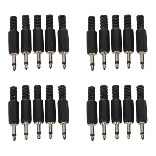 20 X Black Plastic 3.5mm Male Mono Plug Jack Audio Adapter Connector