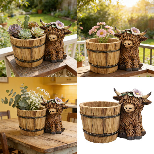 Unique Cow Tabletop Garden Container Ornament Combines Styles 1